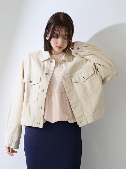 カラーデニムボクシーフィットブルゾン≪洗濯機で洗える≫