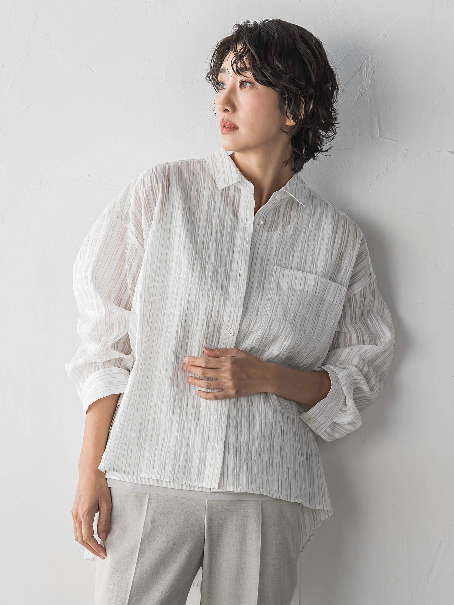 シアーサッカーストライプシャツ