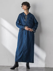 デニムバンドカラーシャツワンピース