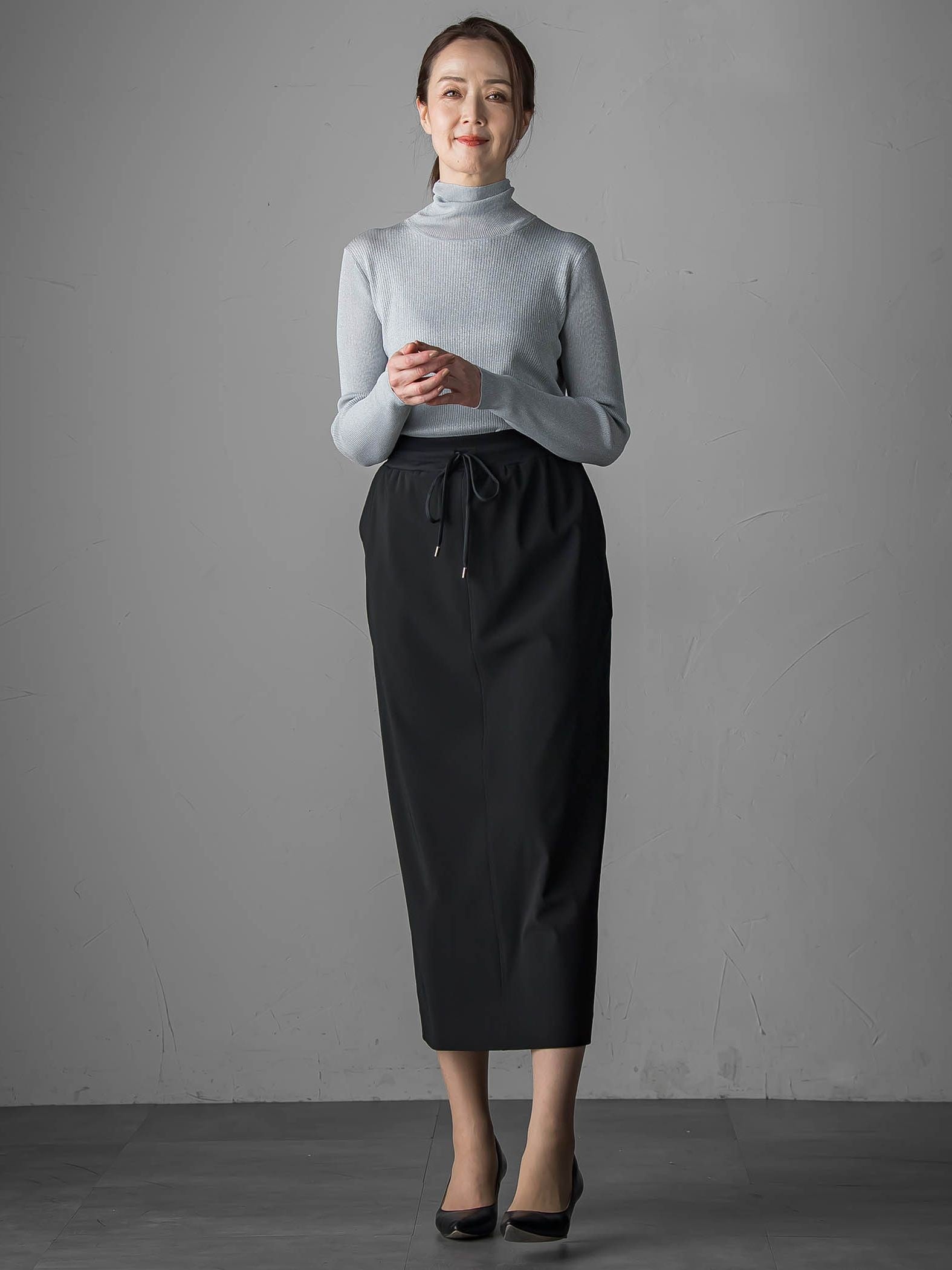 【大きいサイズ】ラメリブタートルニット