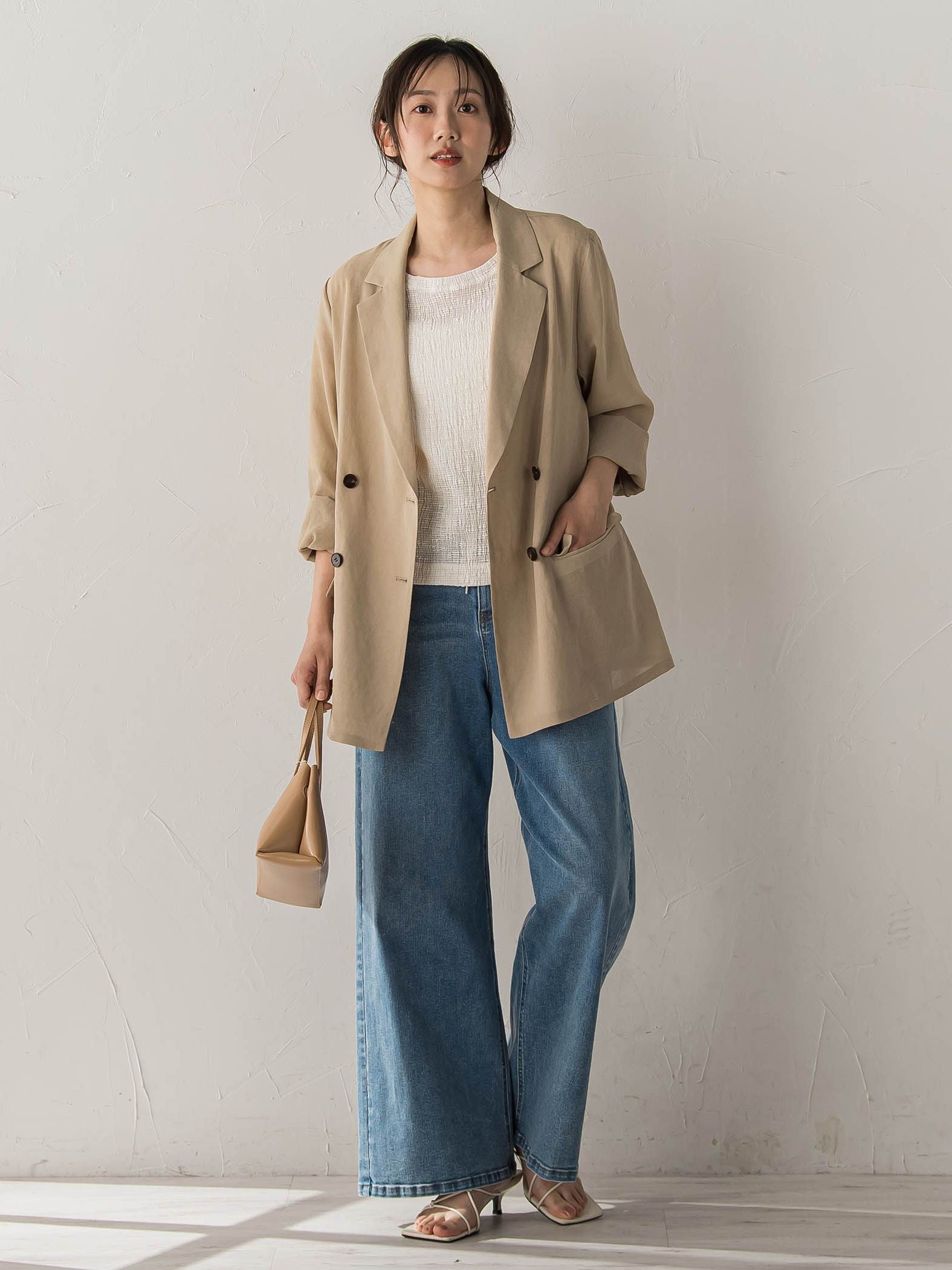 Recycle Slub BluseクロップドTシャツ