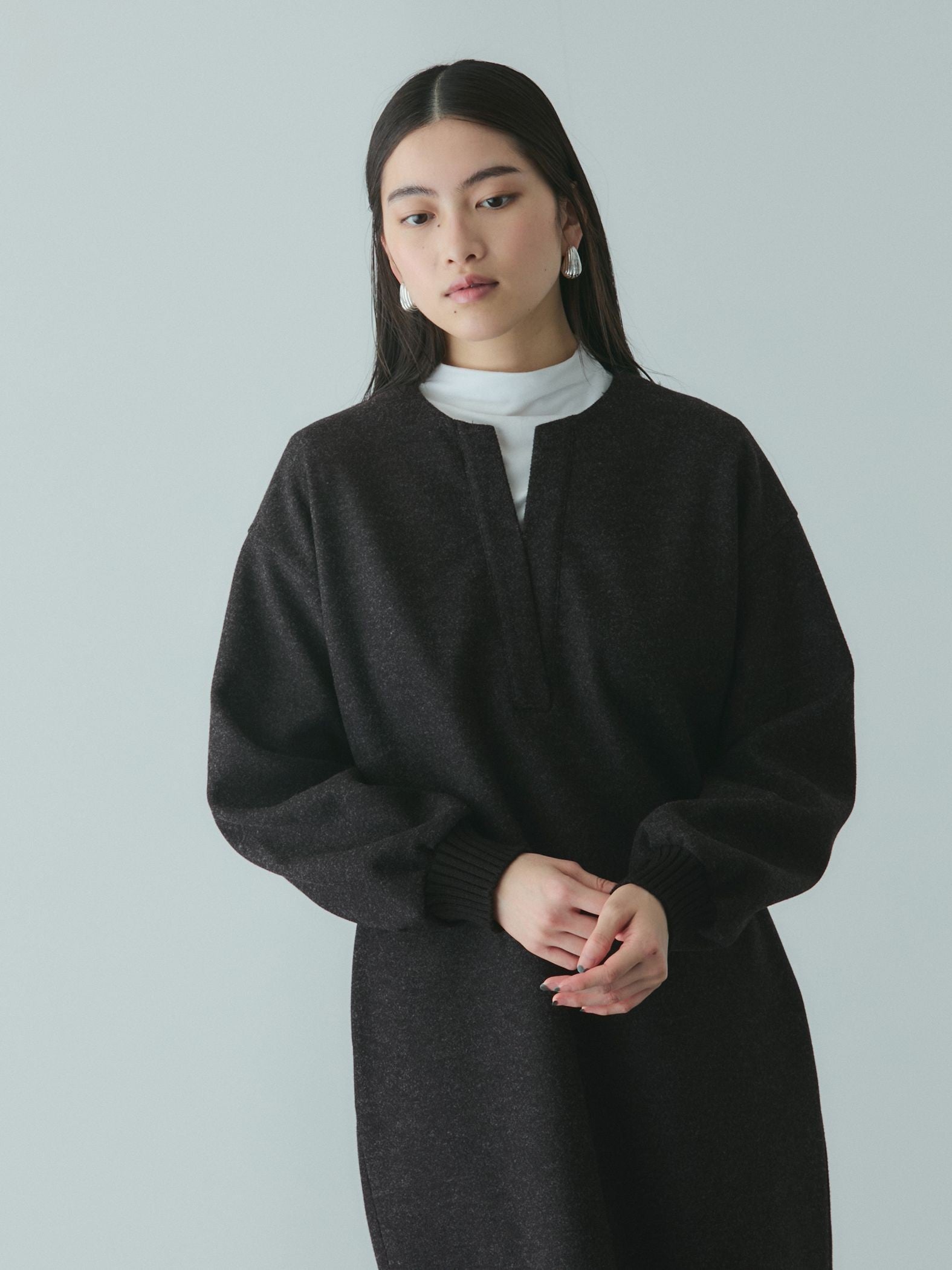 ソフトニットメルトンキーネックワンピース≪手洗い可能≫