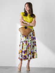 【KEITA KAWASAKI × Viaggio Bluコラボ】パンジープリントスカート