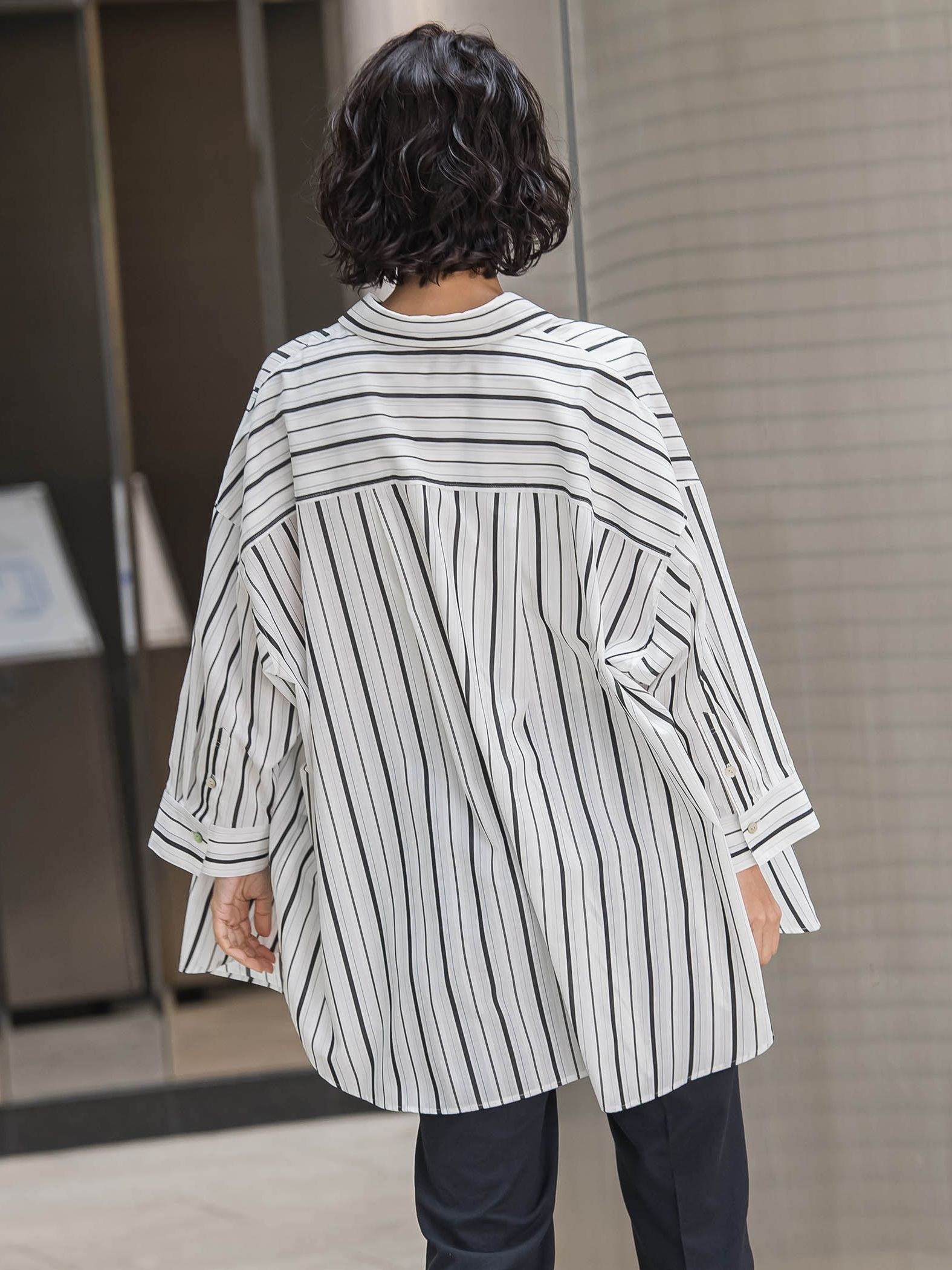 オーバーサイズストライプシャツ≪洗濯機で洗える≫