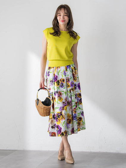 【KEITA KAWASAKI × Viaggio Bluコラボ】パンジープリントスカート