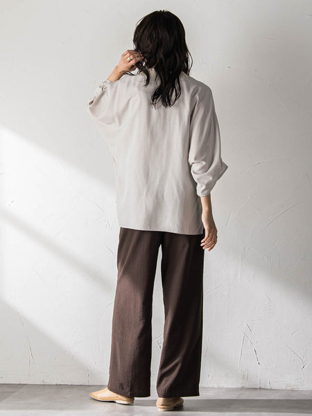 シャンブレーワイドスリーブVネックブラウス