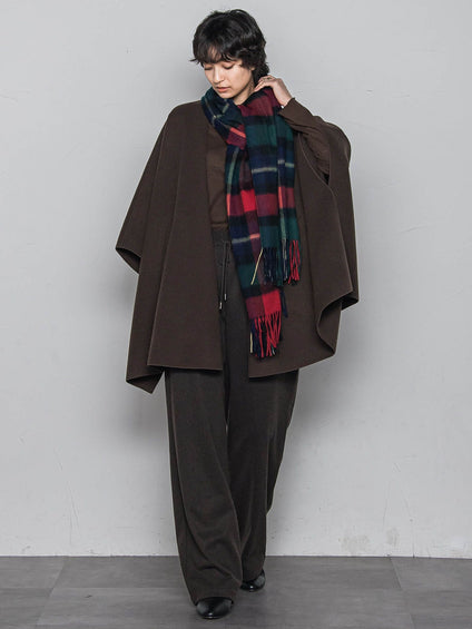 ニット両面パイルノーカラーポンチョ