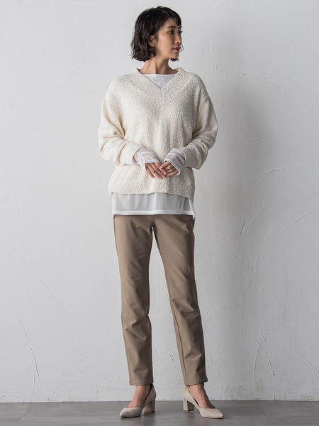 【大きいサイズ】ツヤモールVネックニット