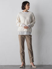 【大きいサイズ】ツヤモールVネックニット