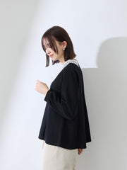 カットジョーゼットレースカラーフレアプルオーバー