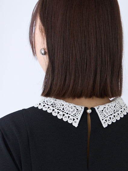 カットジョーゼットレースカラーフレアプルオーバー