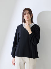 カットジョーゼットレースカラーフレアプルオーバー