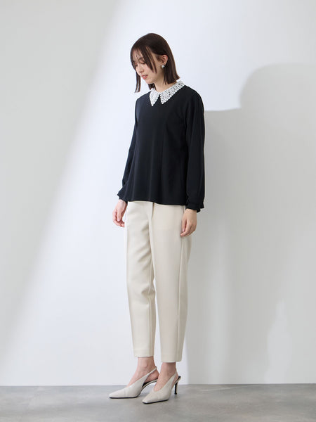 カットジョーゼットレースカラーフレアプルオーバー