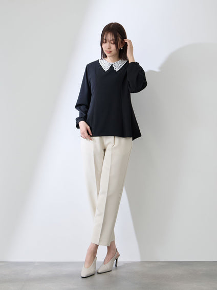 カットジョーゼットレースカラーフレアプルオーバー