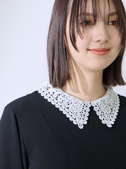 カットジョーゼットレースカラーフレアプルオーバー