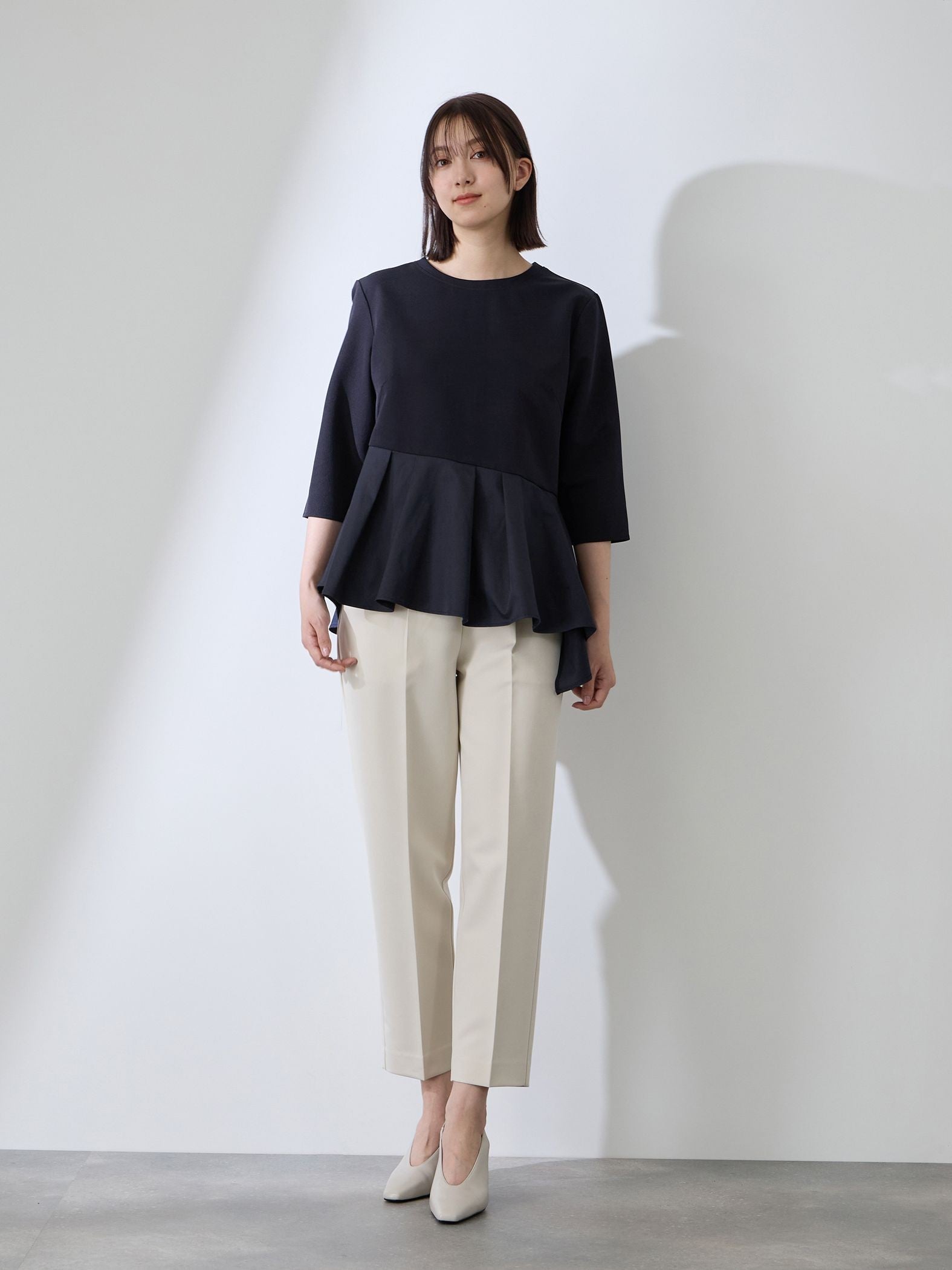 ダブルクロスストレッチペプラムブラウス