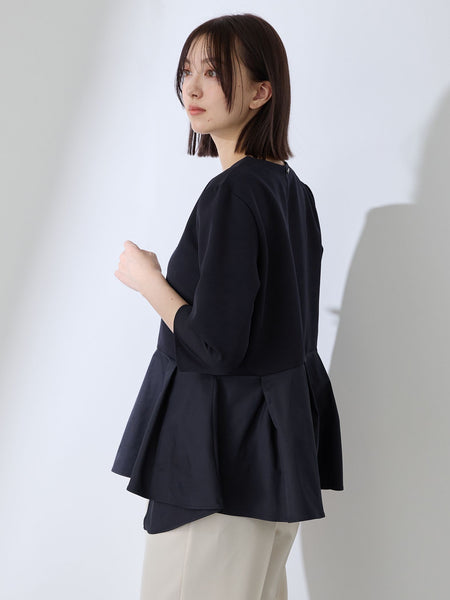 ダブルクロスストレッチペプラムブラウス