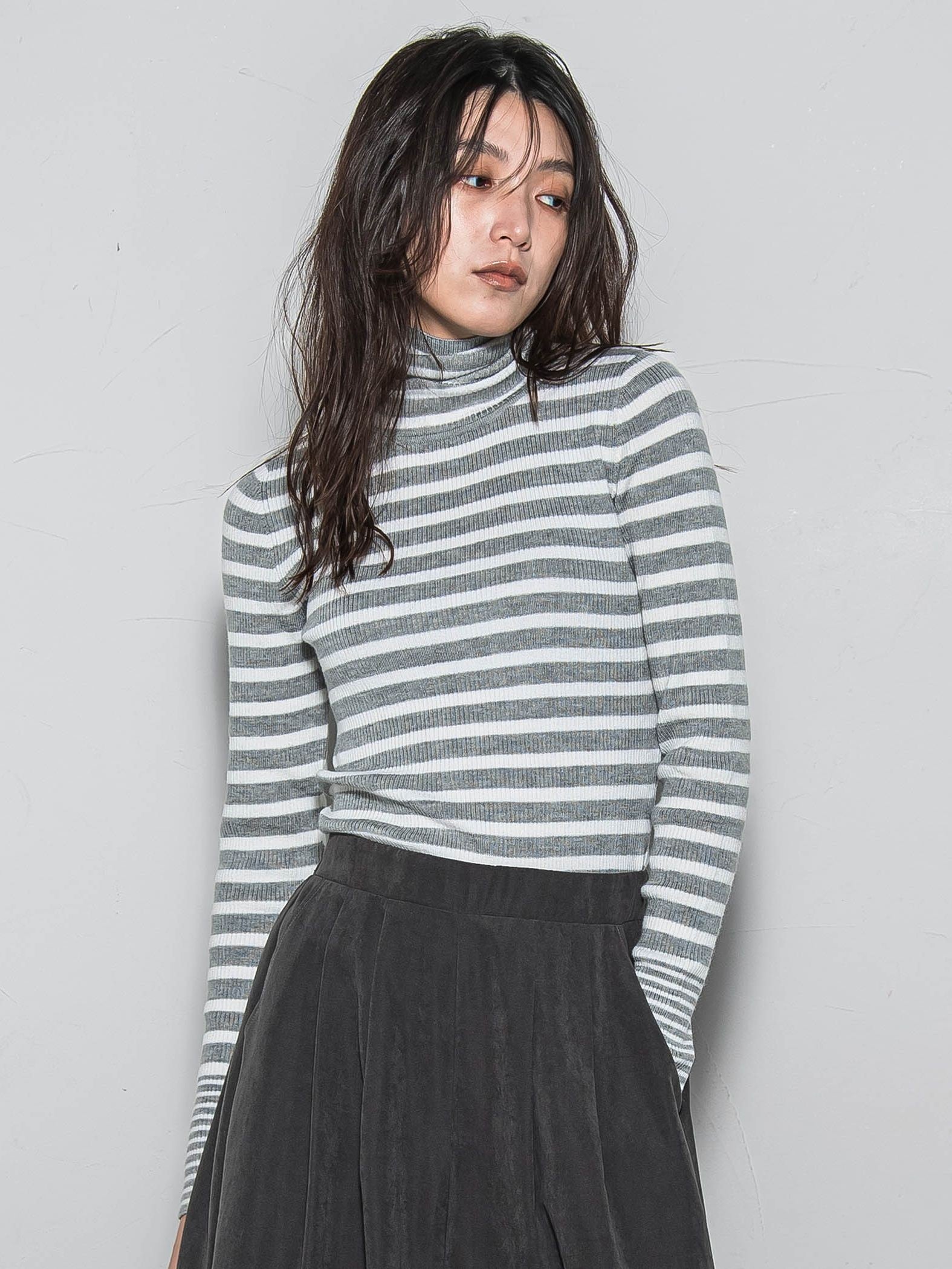 【WEB限定】タートルネックボーダーニットプルオーバー≪手洗い可能≫