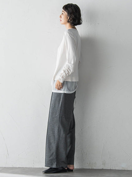 【WEB限定】”もっちり素材”ダンボールワイドパンツ≪手洗い可能≫