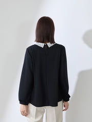 カットジョーゼットレースカラーフレアプルオーバー