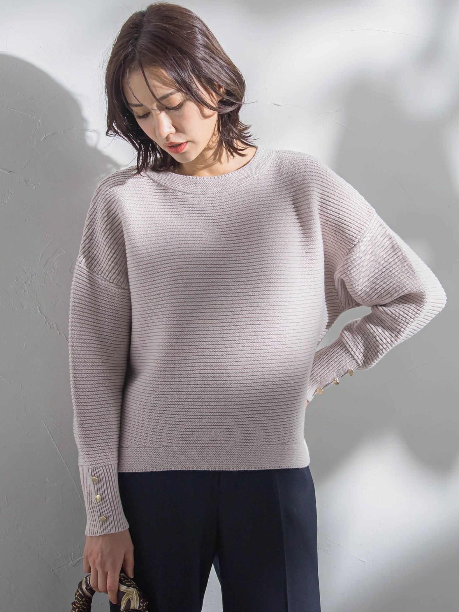 【WEB限定】袖ボタンガーターニット≪手洗い可能≫