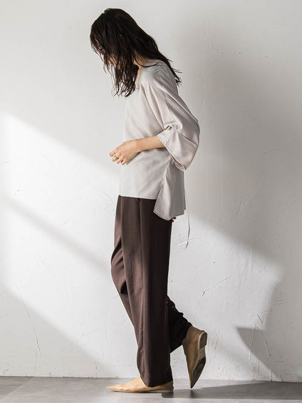 シャンブレーワイドスリーブVネックブラウス