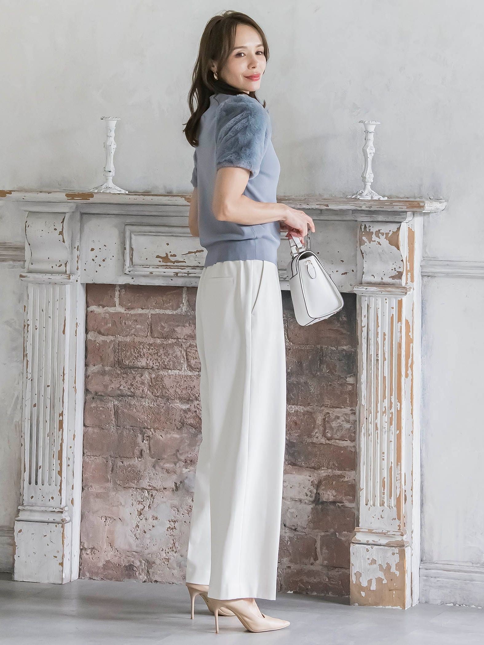 キラキラボタンワイドパンツ≪手洗い可能≫