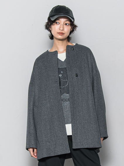 ライトジャージメルトンノーカラーミドルコート