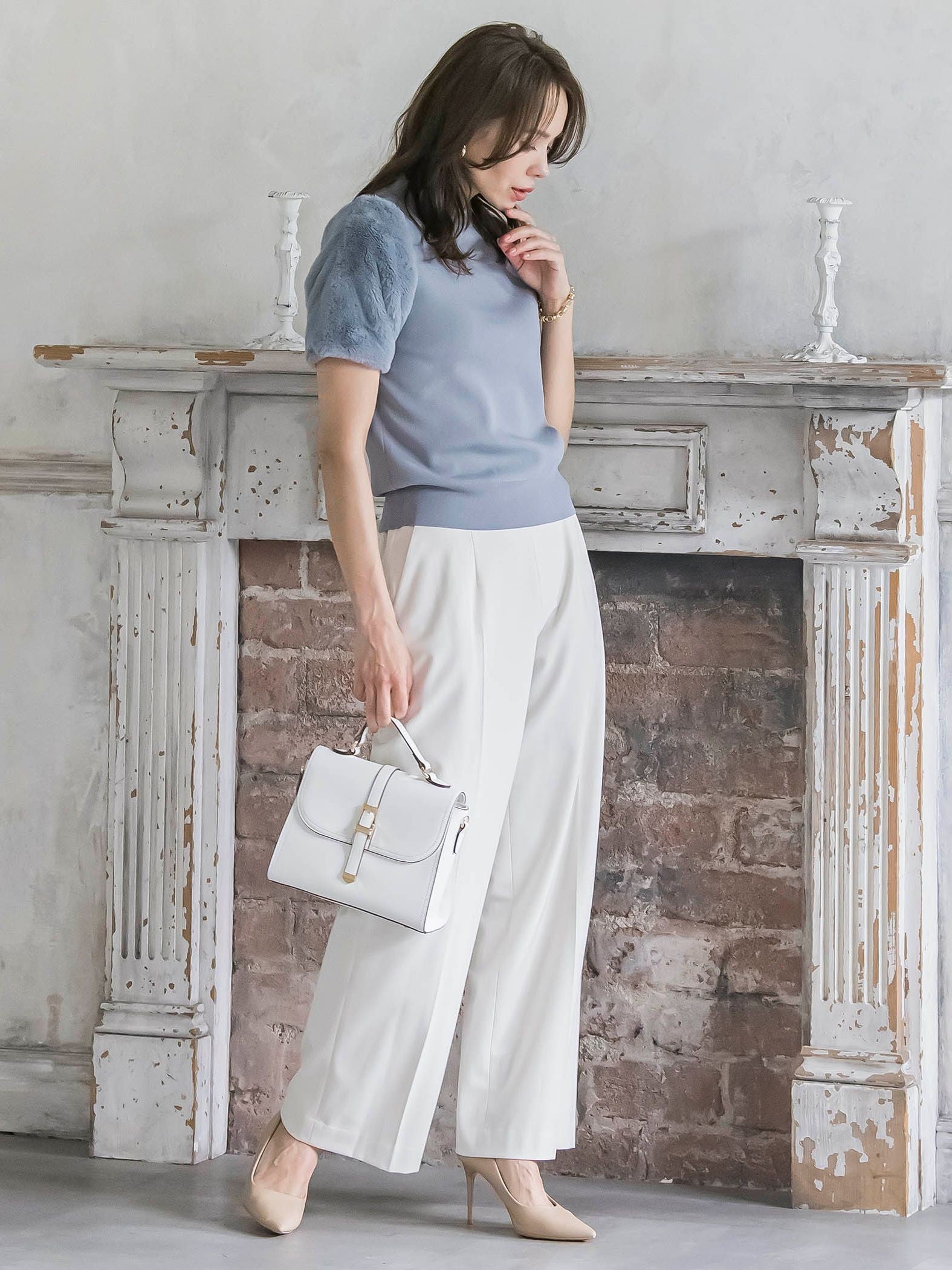 キラキラボタンワイドパンツ≪手洗い可能≫