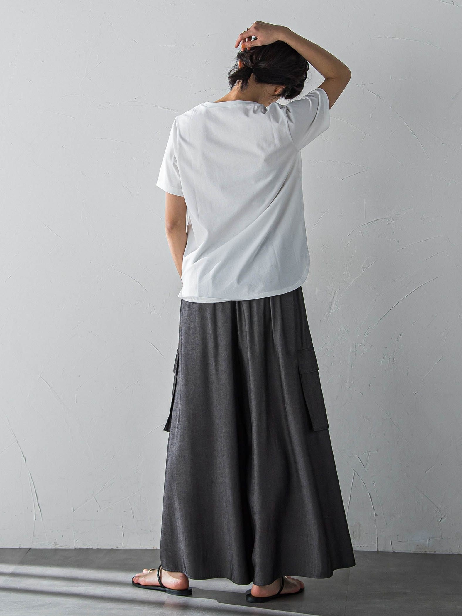 シャンブレーカーゴキュロットパンツ