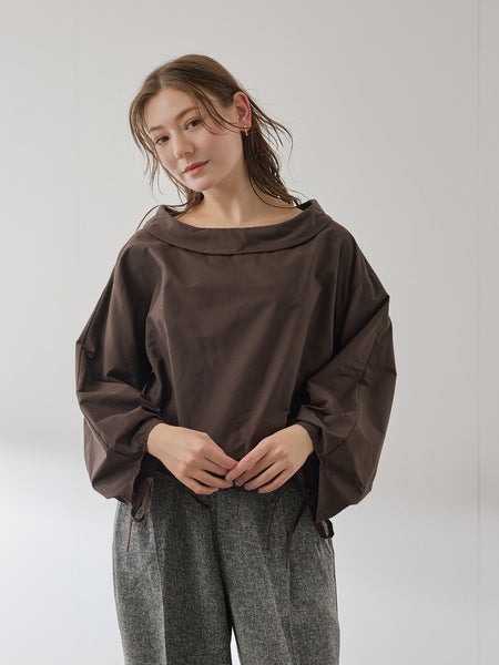 ギャザースリーブボートネックブラウス≪洗濯機で洗える≫