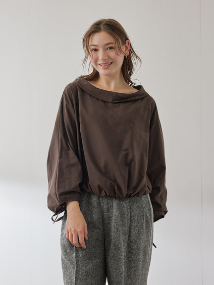 ギャザースリーブボートネックブラウス≪洗濯機で洗える≫