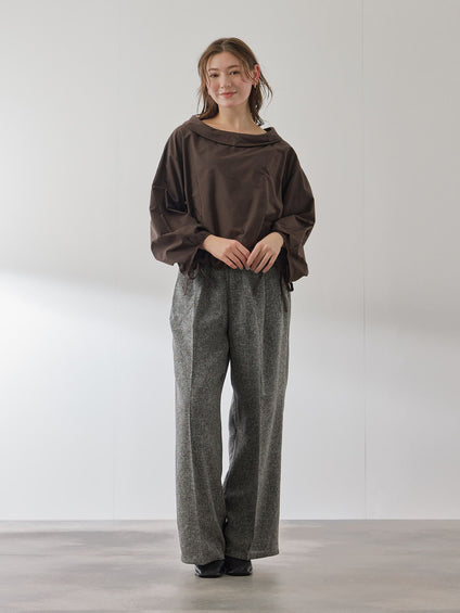 ギャザースリーブボートネックブラウス≪洗濯機で洗える≫