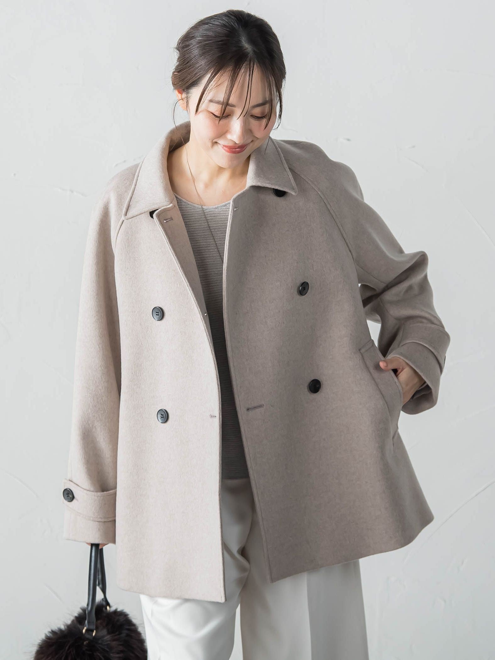 カシミヤ混ライトリバーショートコート