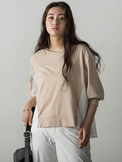 異素材コンビネーションプルオーバー≪洗濯機で洗える≫