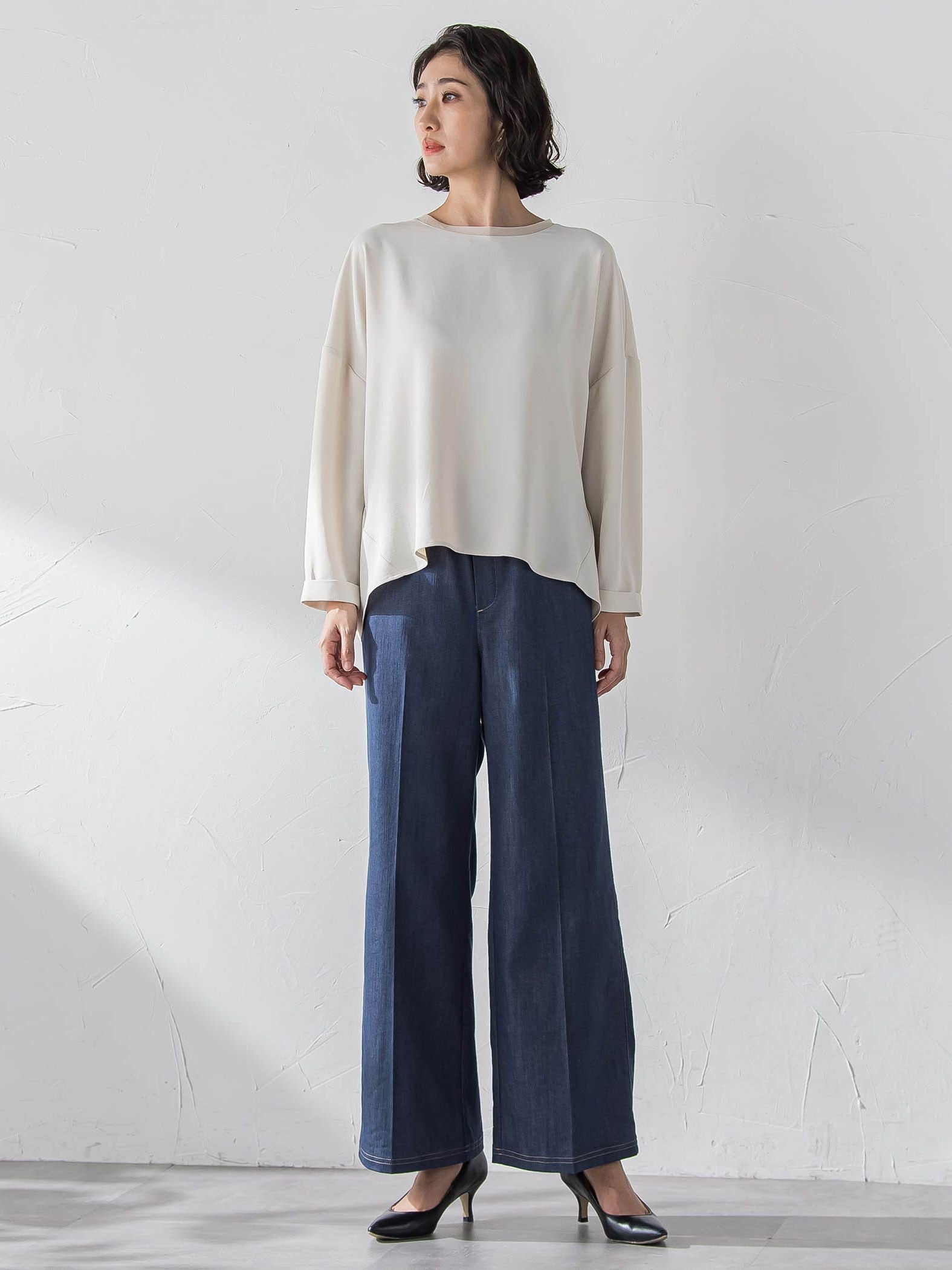 【大きいサイズ】セルロースデニムワイドパンツ