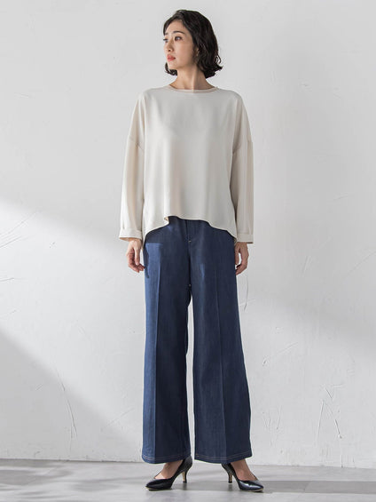 【大きいサイズ】セルロースデニムワイドパンツ