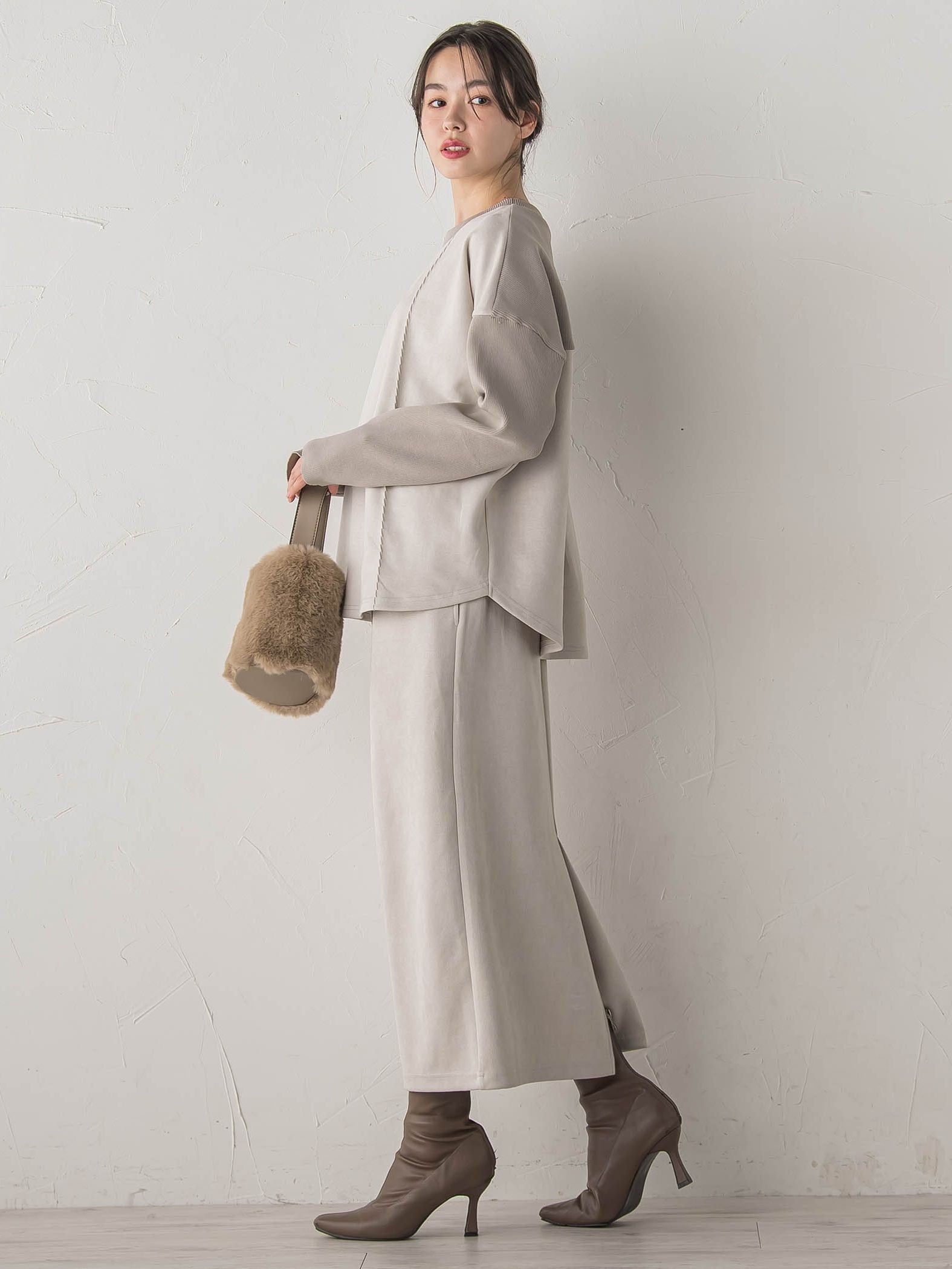 スエードフロント切替えナロースカート≪手洗い可能≫