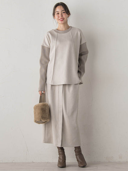 スエードフロント切替えナロースカート≪手洗い可能≫