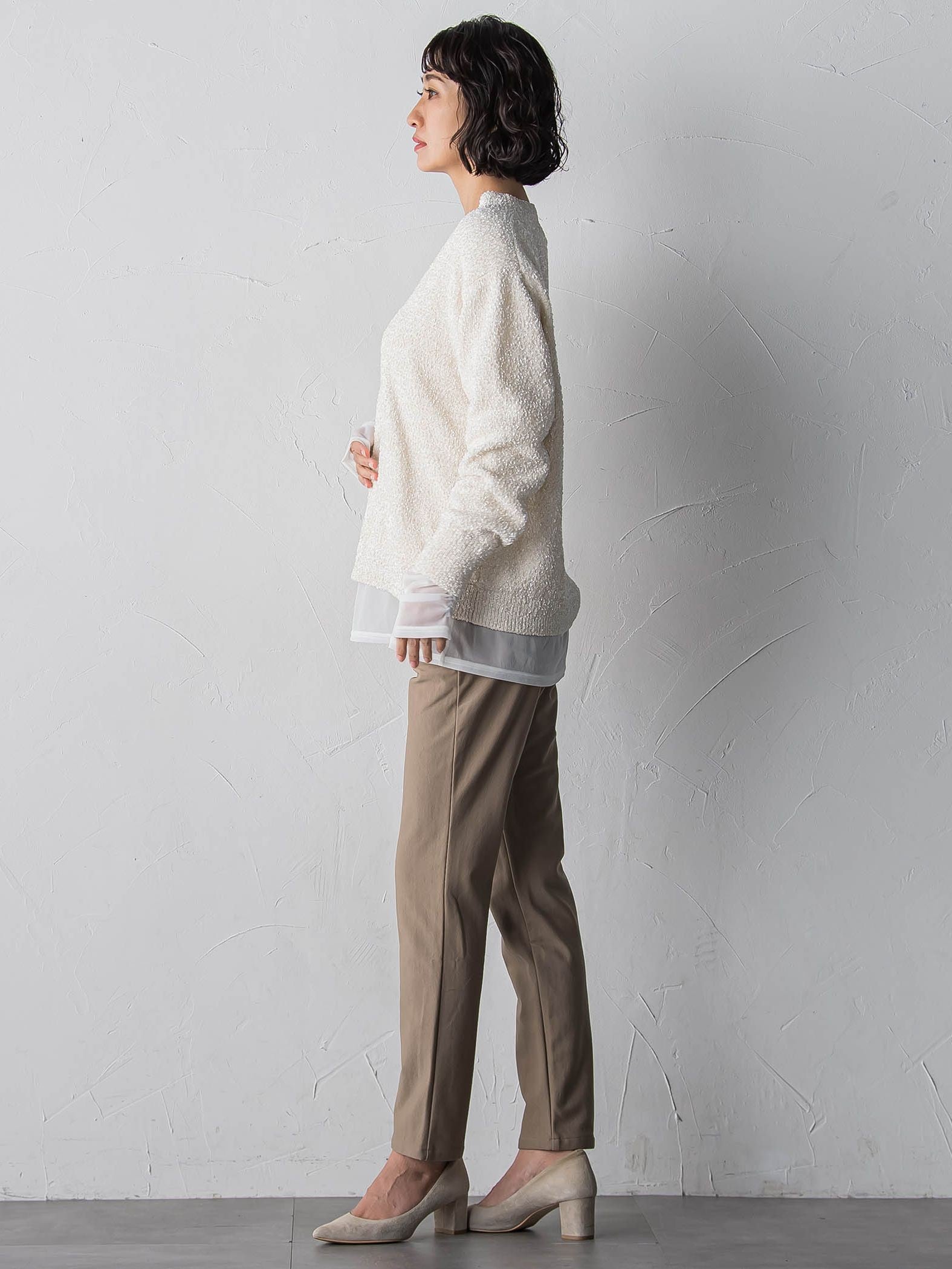 【大きいサイズ】ツヤモールVネックニット