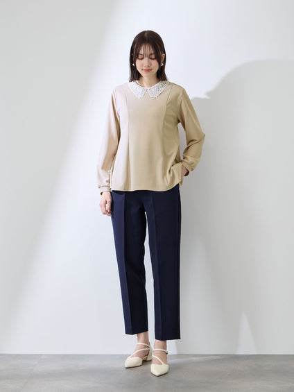 カットジョーゼットレースカラーフレアプルオーバー