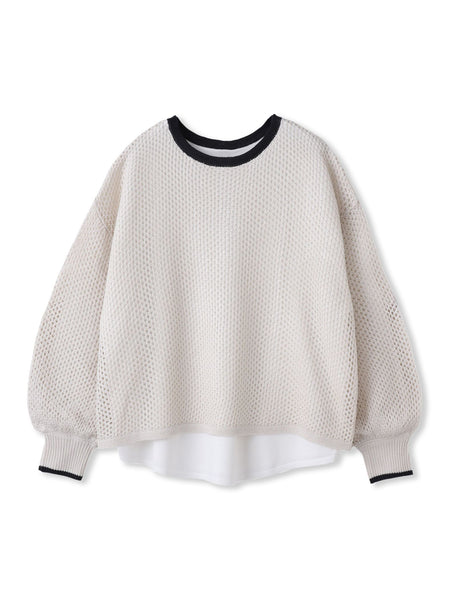 メッシュ柄レイヤードニット≪手洗い可能≫