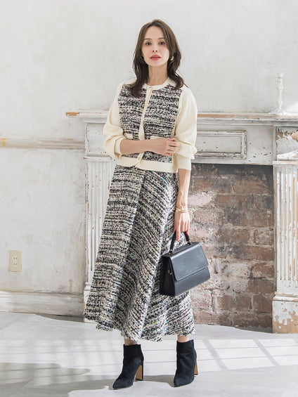 CLARENSONミックスツイードカーディガン