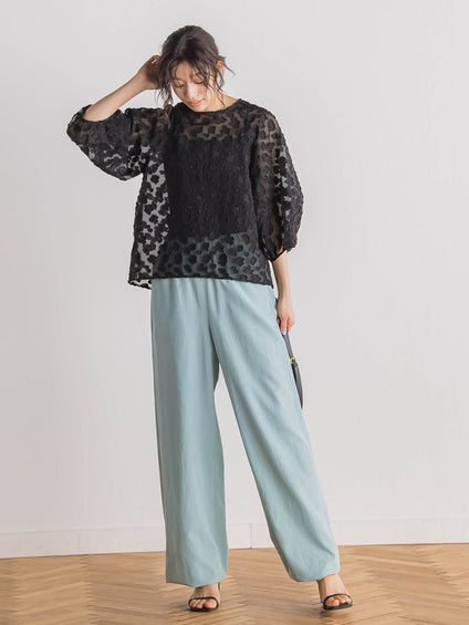 Flower Jacquardブラウス≪洗濯機で洗える≫