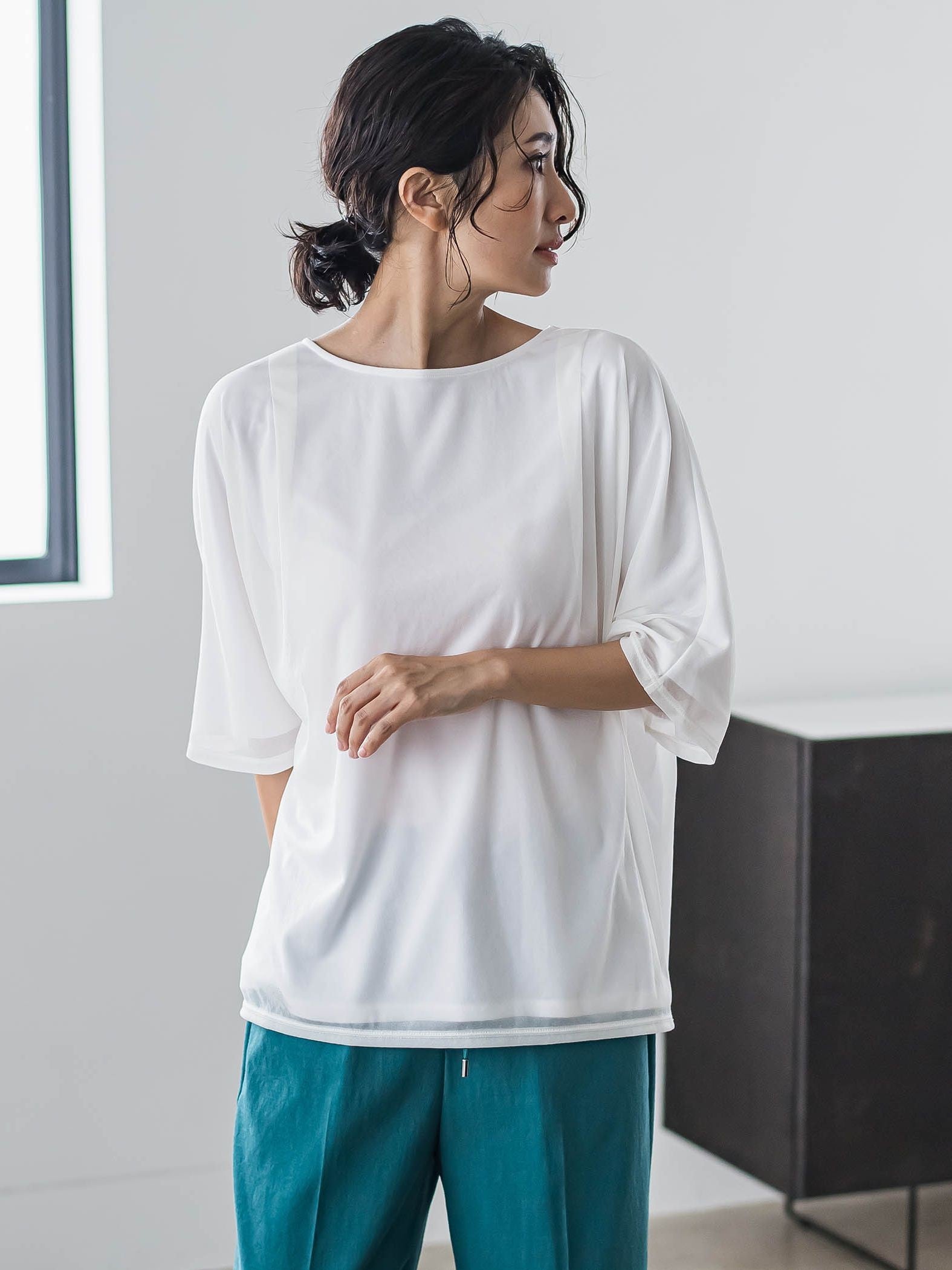 トリコットシフォンカットソー≪洗濯機で洗える≫