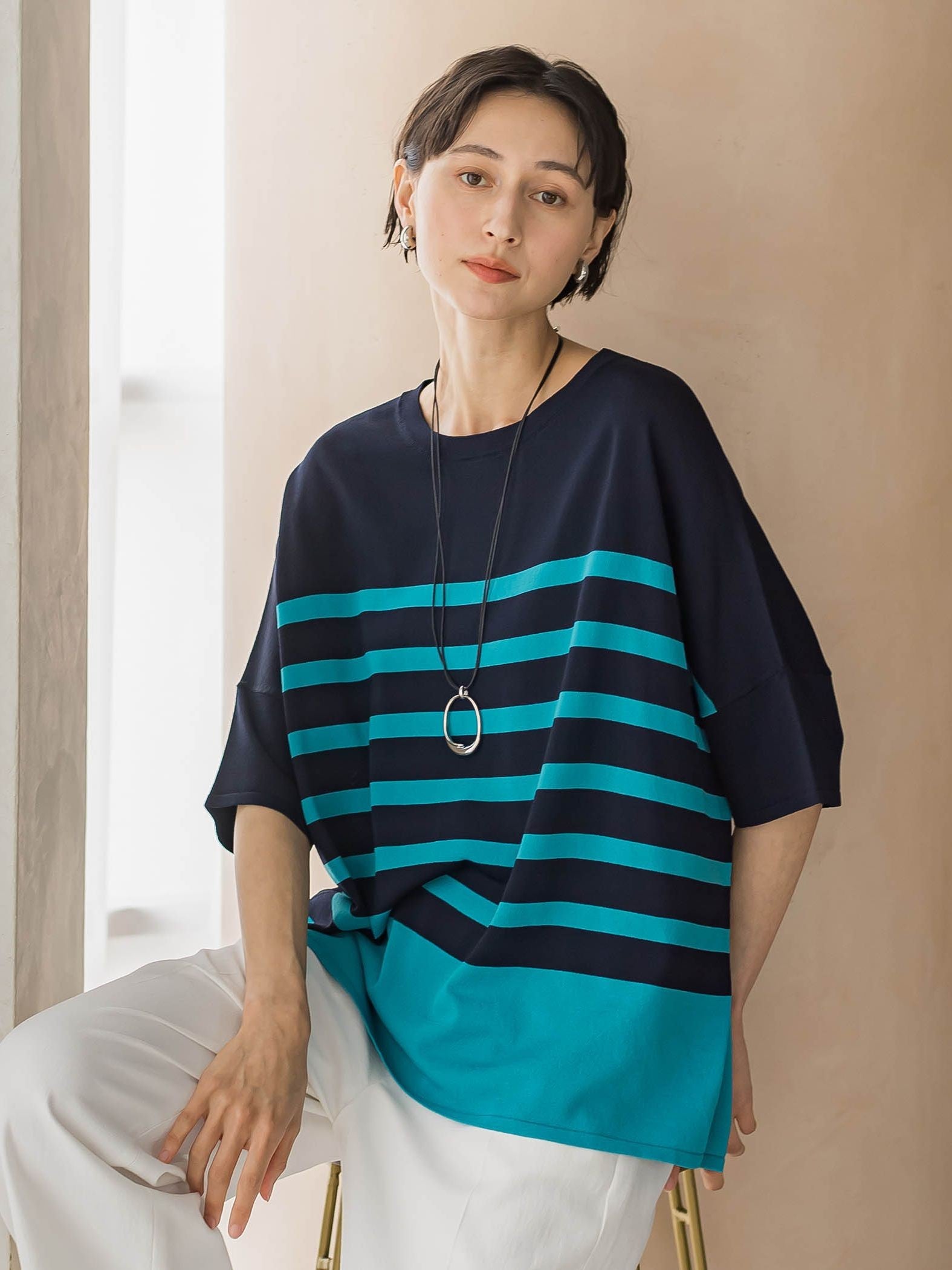 【WEB限定】”涼感”ボーダーニット