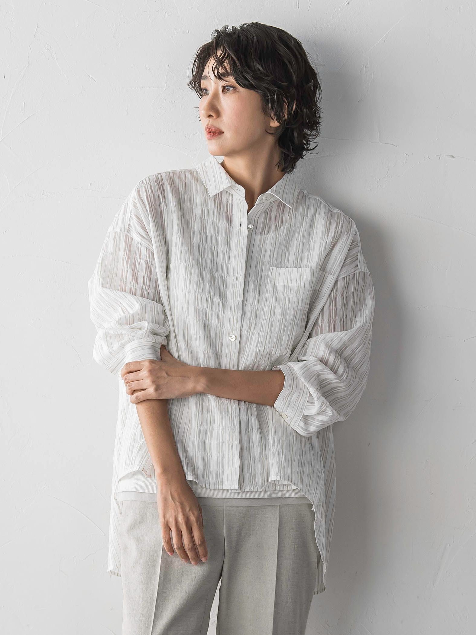 シアーサッカーストライプシャツ