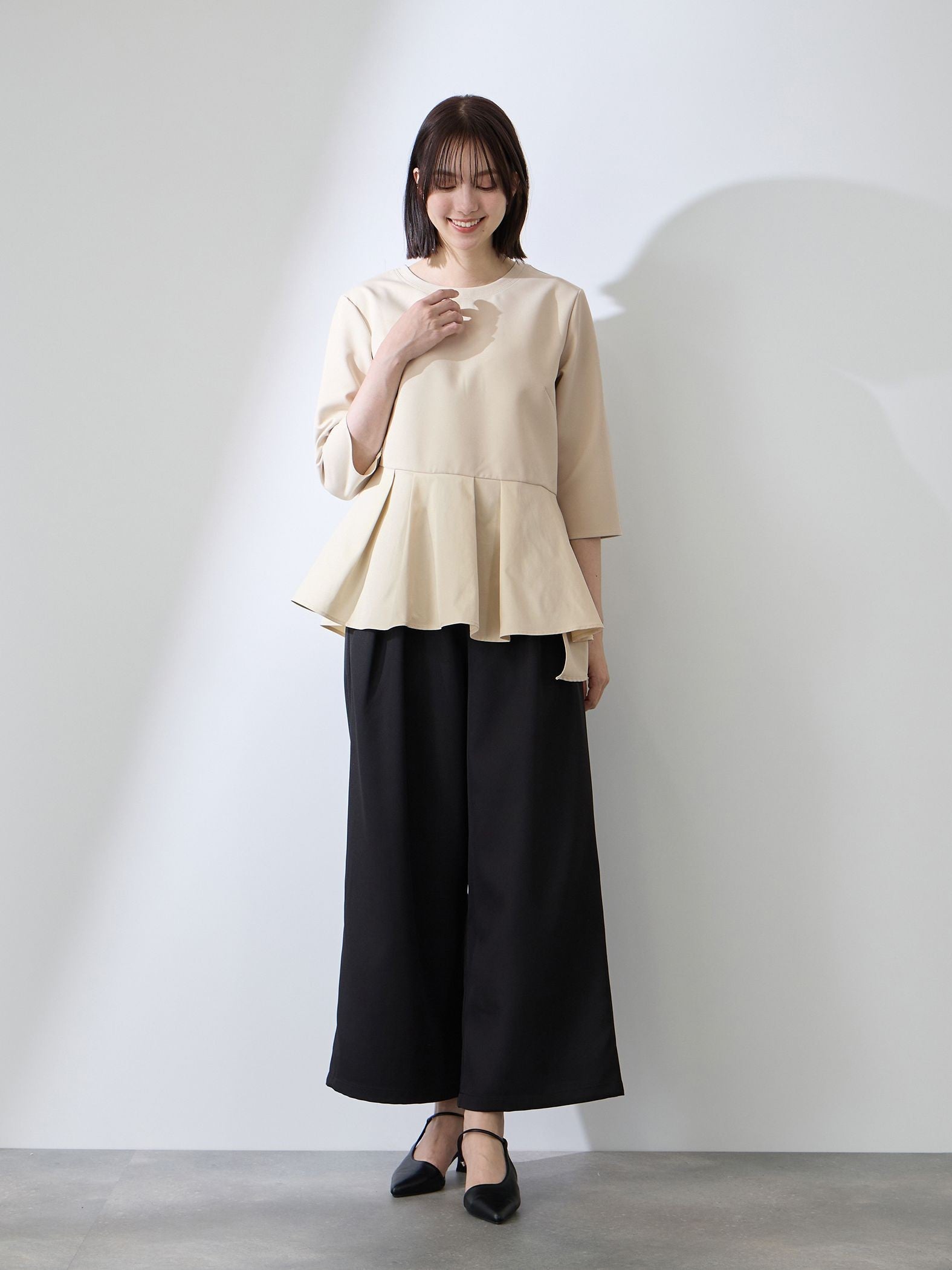 ダブルクロスストレッチペプラムブラウス