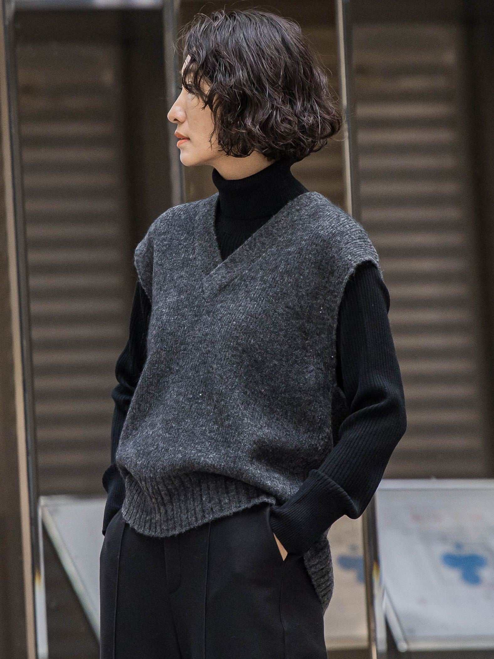 【大きいサイズ】モヘアスパンコールニット≪手洗い可能≫