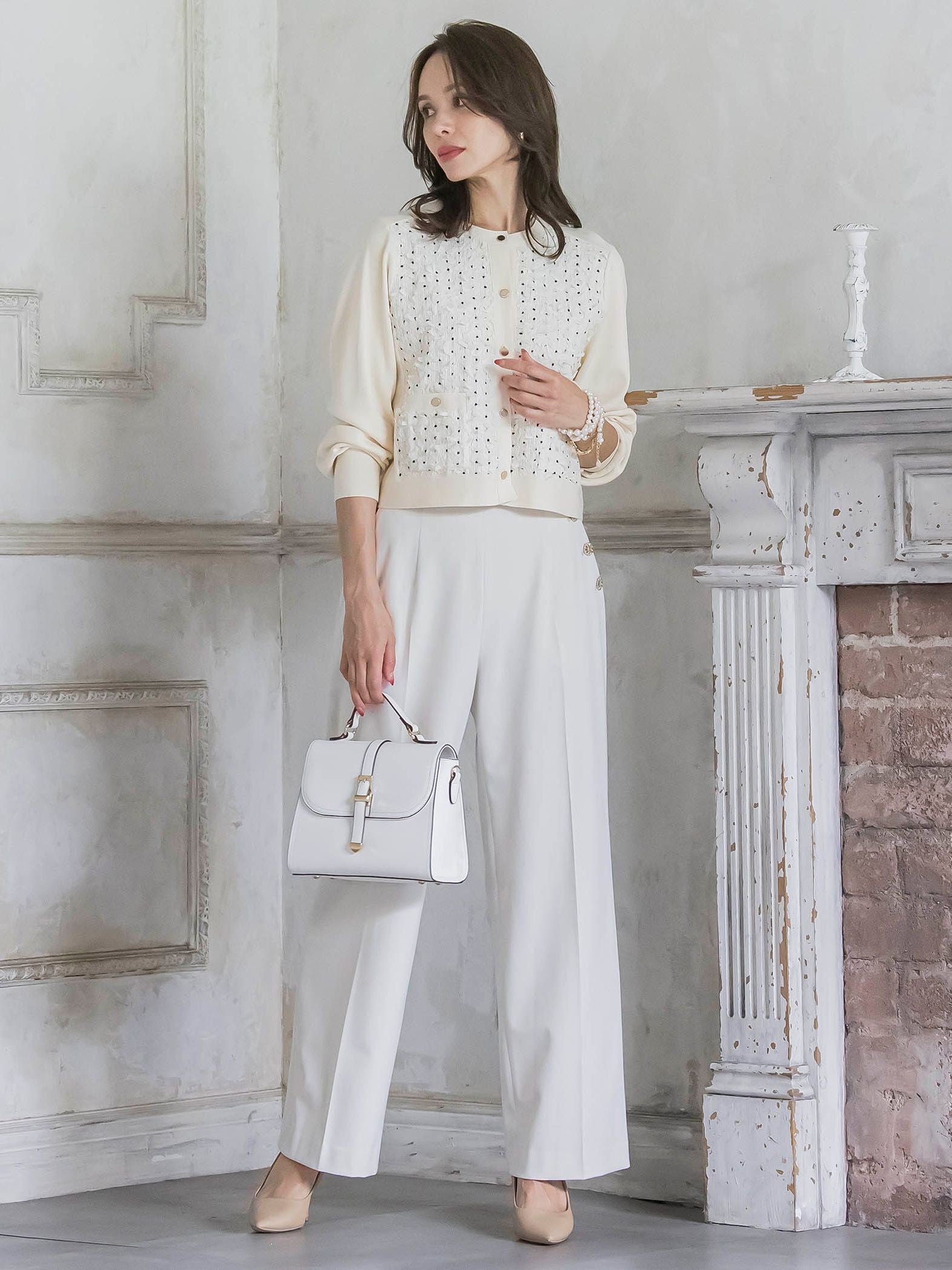 キラキラボタンワイドパンツ≪手洗い可能≫